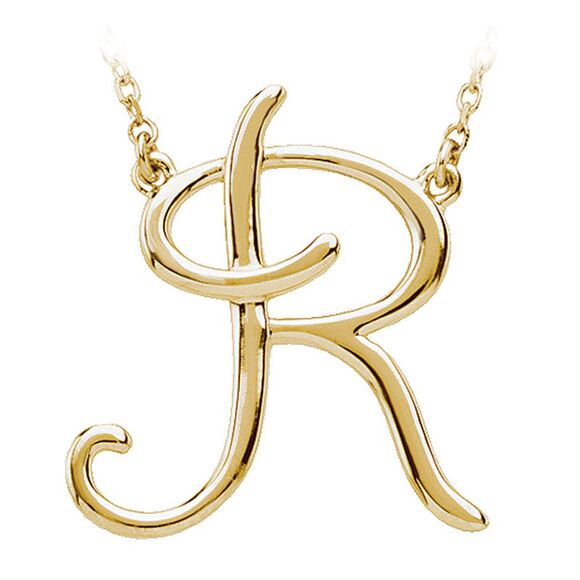 14k Yellow Gold, Olivia Collection, Medium Script Initial R Necklace - Picture 1 of 4